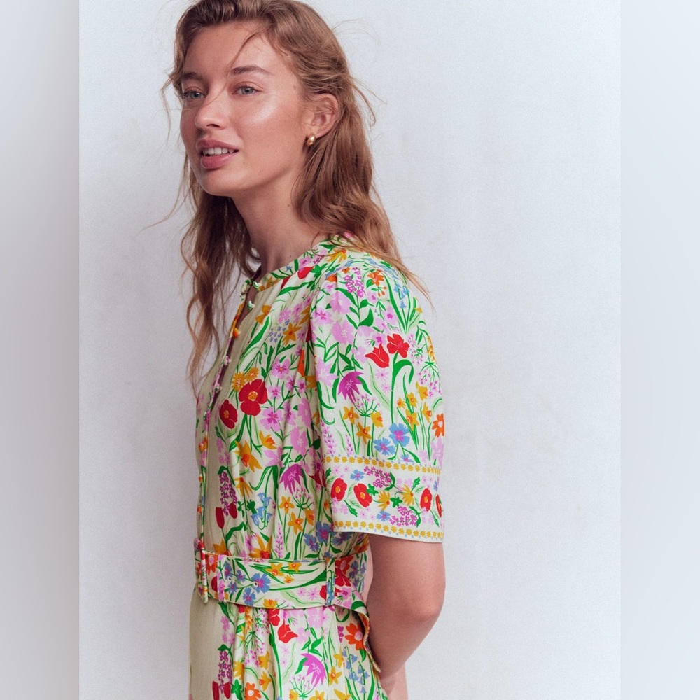 Boden Floral Midi Dress in Cream with Multicolor Print - Picture 5 of 14